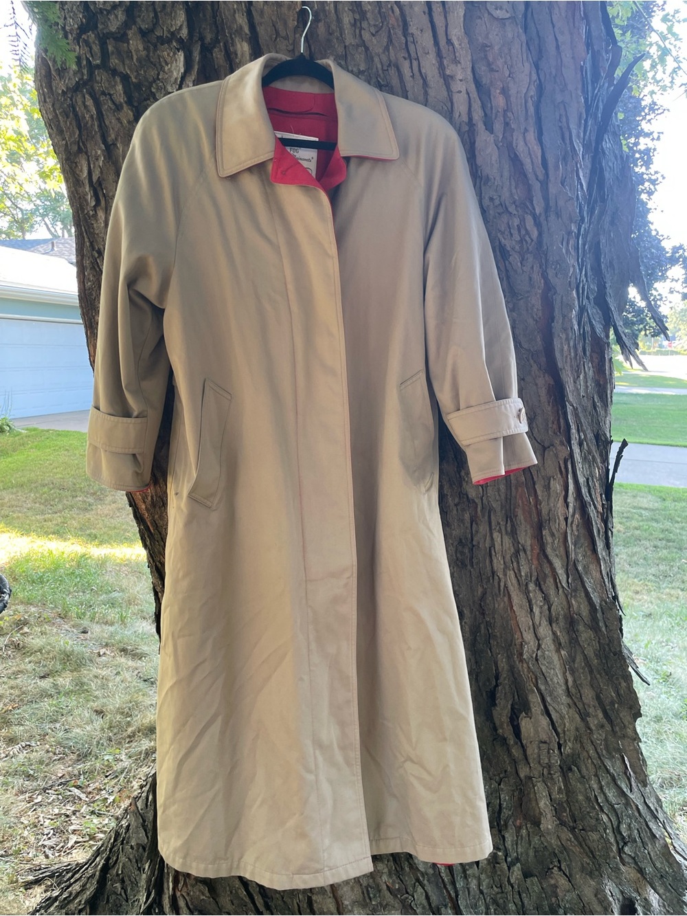 Vintage 1980’s London Fog Khaki Trench Coat with Red Lining Accents